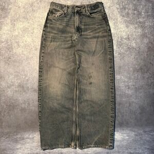 Zara Women Gray High Rise‎ Wide Leg Jeans Size 6 Distressed Washed Denim